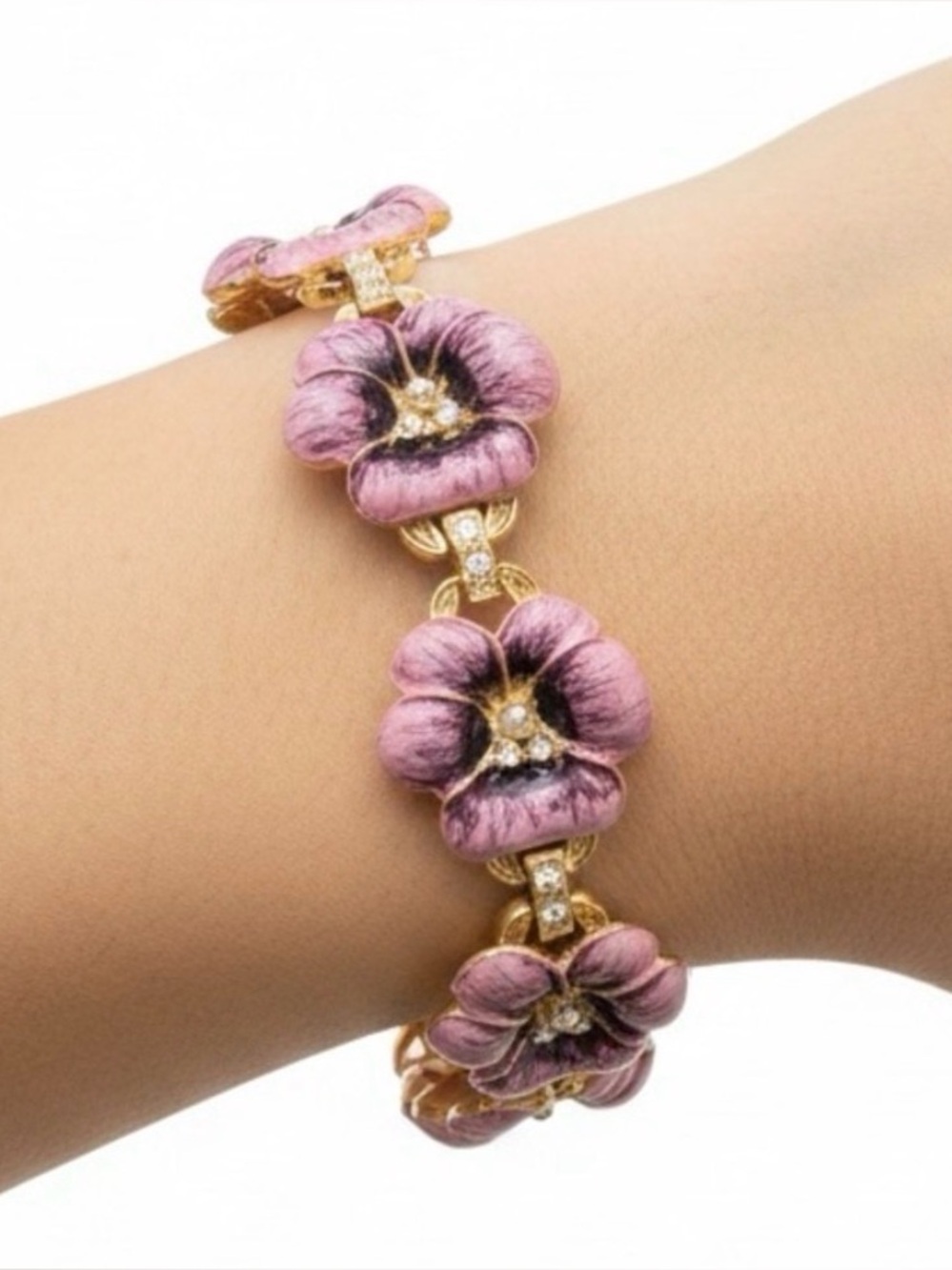 Nolan Miller Gold-Tone Bracelet with Pink Enamel Flower Links